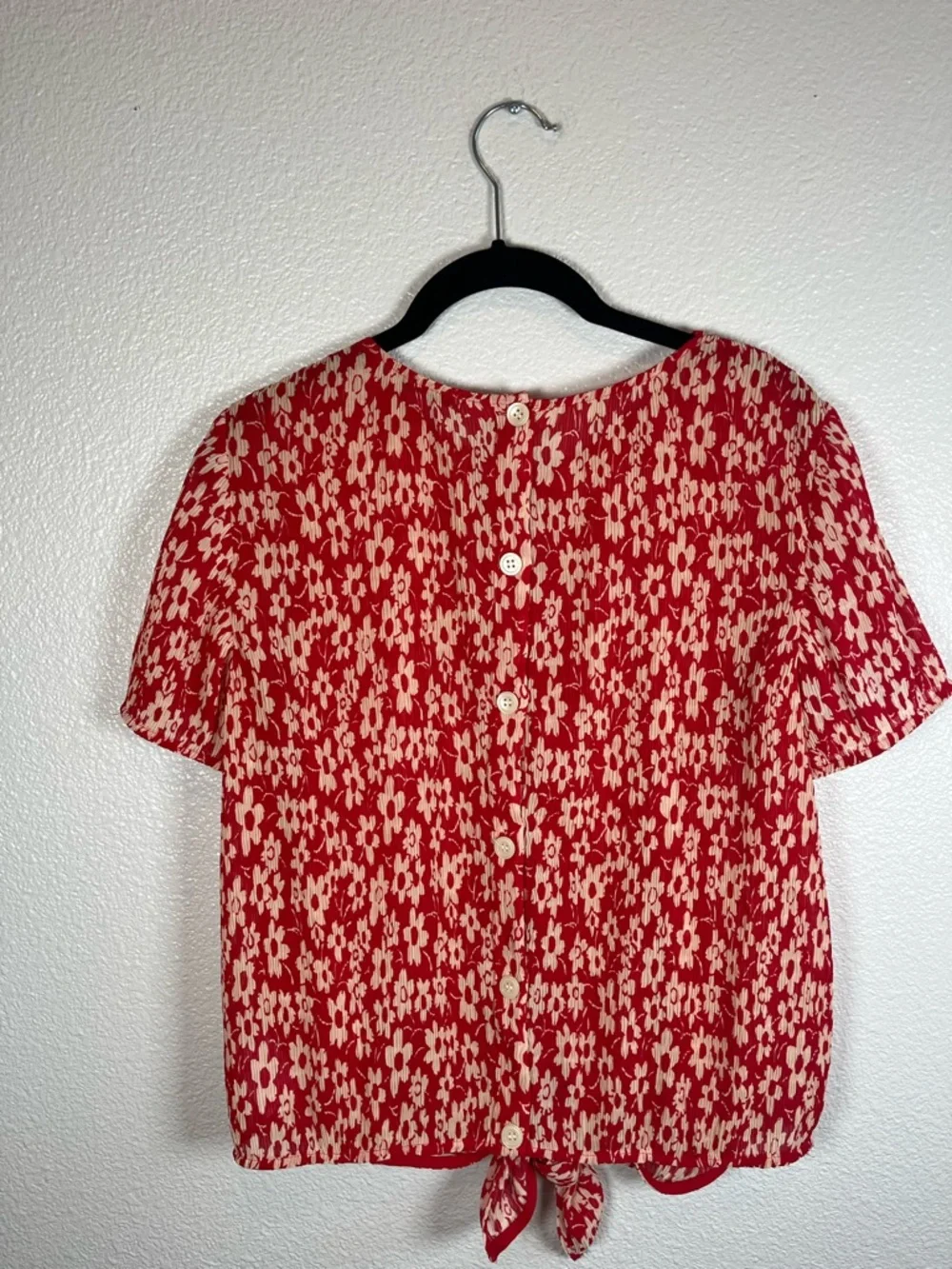Madewell Crinkled Button-Back Tie Tee in Full‎ Bloom Floral Print Women’s XS